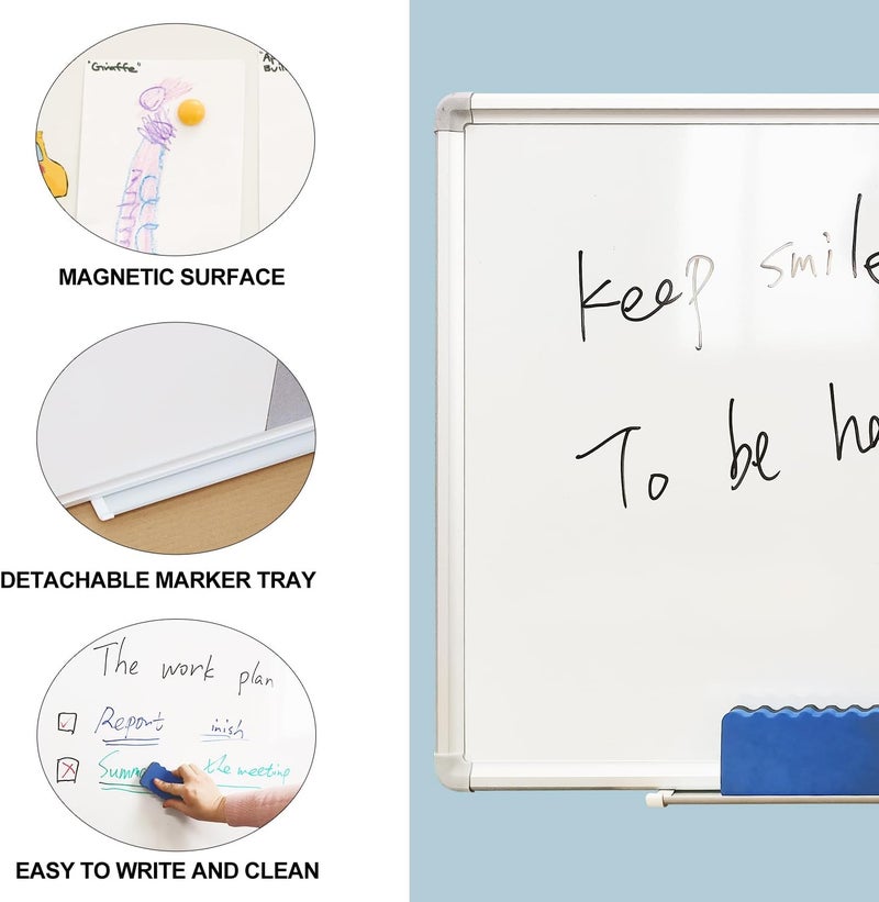 Develop Grey Felt Bulletin & Magnetic Dry Erase Combo Board, 24 x 18 Inch, Wall Mounted Whiteboard/Grey Felt Bulletin Combination Board with Marker Tray, Pins, Eraser, Markers & Magnets - Image 4